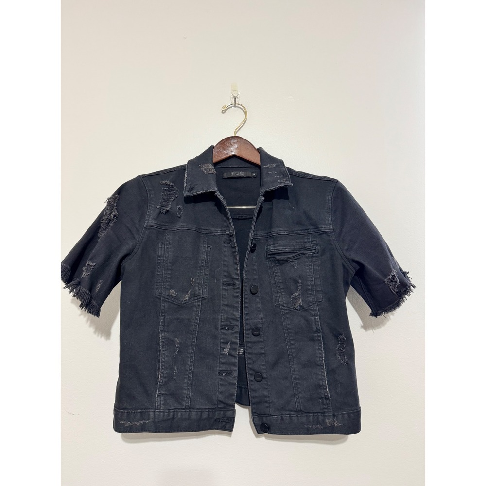 Genetic‎ Los Angeles Blondie Short Sleeve Distressed Denim Jacket Black Medium